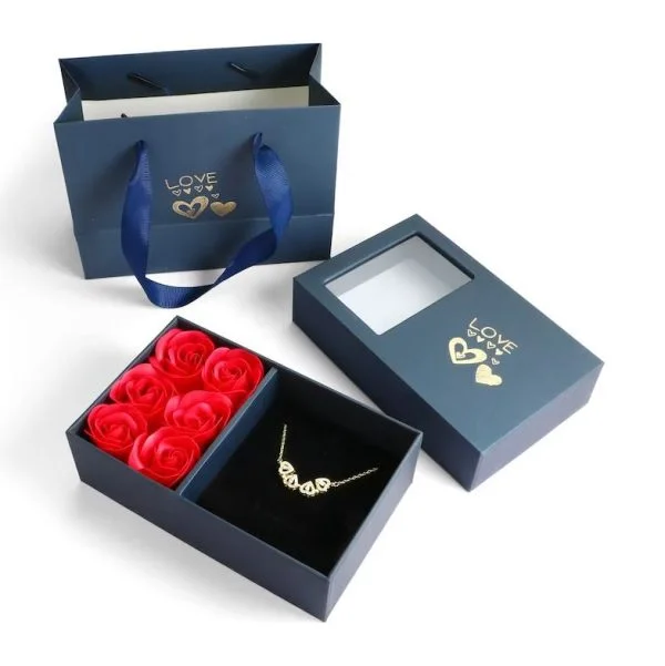 Lucky Heart Necklace with 6 Eternal Roses & Gift Box