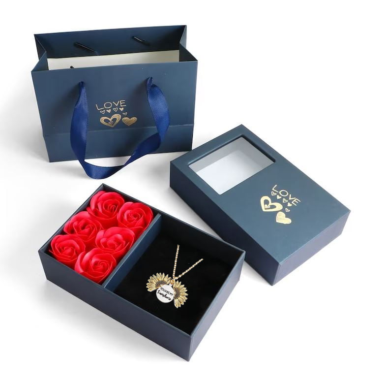 the Sunshine necklace in this Single Gift box with 6 Eternal ROSES (Instead of the default brown box)
